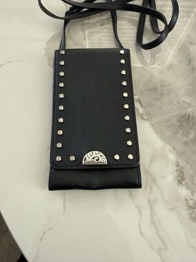 Brighton Black Leather phone case with wallet Swirl Lining
